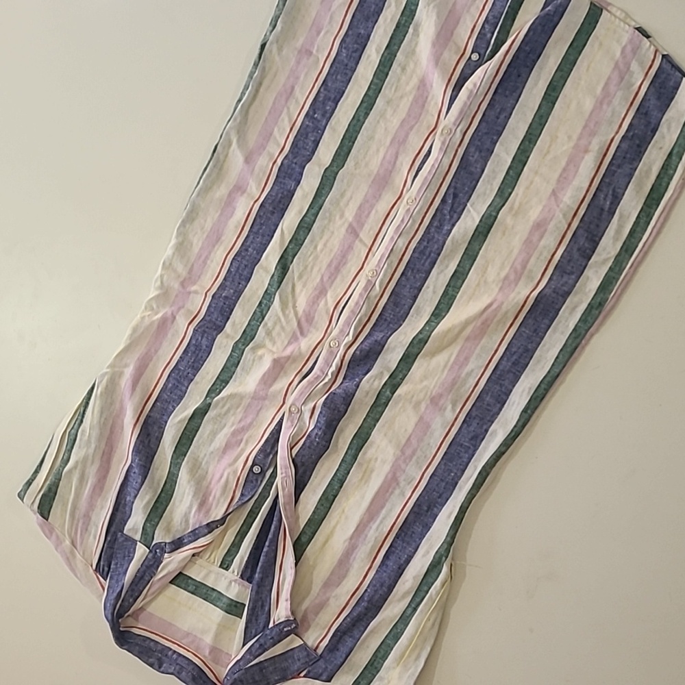 Striped Shirt Dress Airy Light Casual Linen Or Cotton No Tags Buttons